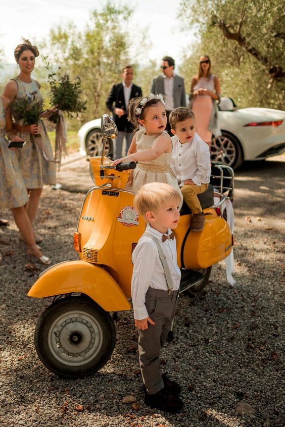 Childen on a Vespa | Destination Wedding at Pienza, Italy | Nordica Photography
